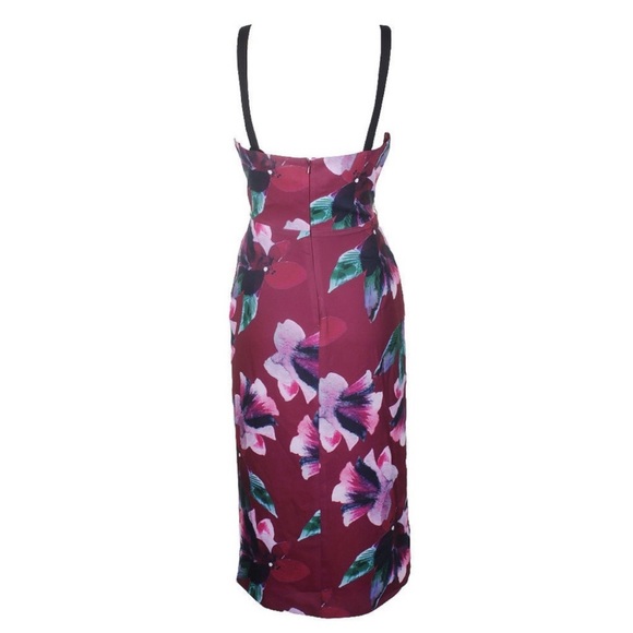 Fame and Partners Maroon Red The Helenium Floral Printed Faux Wrap Dress Size 0 - Picture 3 of 5